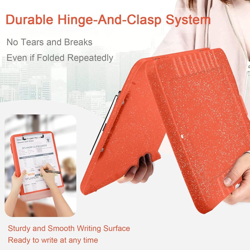 SFLHHDM Glitter Clipboard with Storage,Storage Clipboard with Pen Holder,A4 Binder Clip Boards 8.5x11 with Low Profile Clip,Side Opening Sparkle Clipboards, Clipboards Folder for Office Supplies-Orange - Image 4